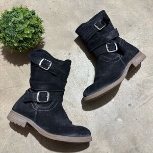 Bed Stu Roan Black Suede Leather Moto Boots Women Size 6.5  Western Edgy Fall‎